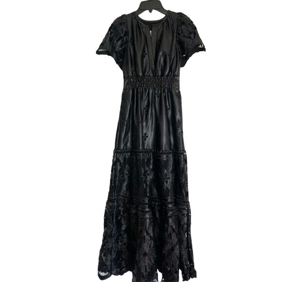 NWT Anthropologie The Somerset Maxi Dress: Faux Leather Embroidered BLACK XXS 00 - Picture 6 of 8